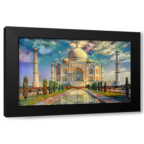 Agra Uttar Pradesh India Taj Mahal Black Modern Wood Framed Art Print by Gavidia, Pedro