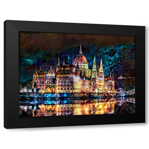 Budapest Hungary Parliament at night Black Modern Wood Framed Art Print with Double Matting by Gavidia, Pedro