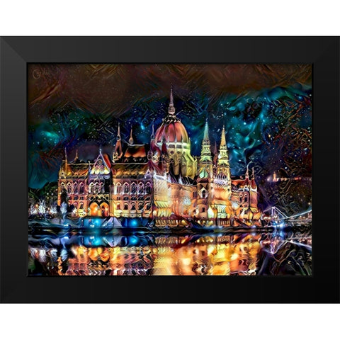 Budapest Hungary Parliament at night Black Modern Wood Framed Art Print by Gavidia, Pedro