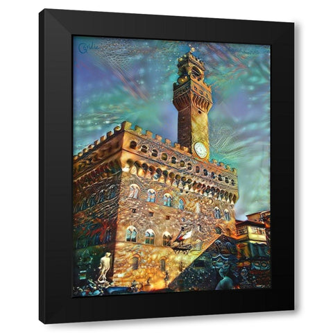 Florence Italy Palazzo Vecchio Black Modern Wood Framed Art Print by Gavidia, Pedro
