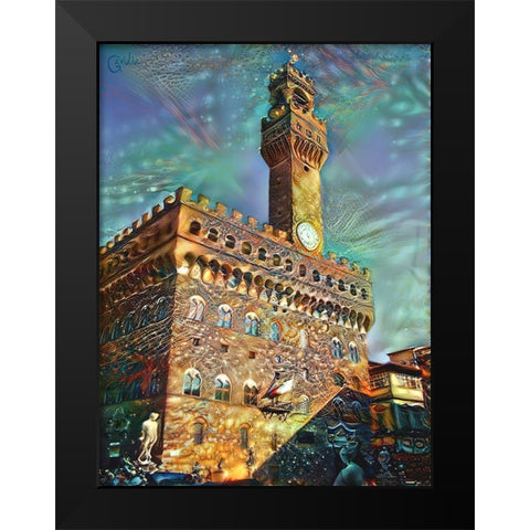 Florence Italy Palazzo Vecchio Black Modern Wood Framed Art Print by Gavidia, Pedro
