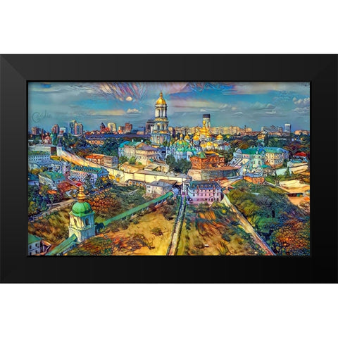 Kyiv Ukraine City Black Modern Wood Framed Art Print by Gavidia, Pedro