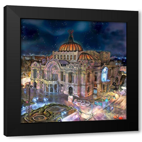 Mexico City Palace of Fine Arts at night Black Modern Wood Framed Art Print with Double Matting by Gavidia, Pedro