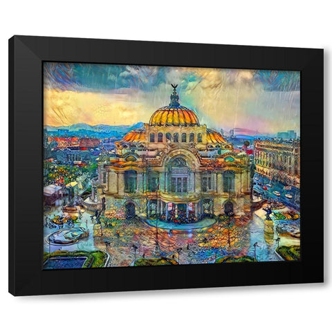 Mexico City Palace of Fine Arts in the rain Black Modern Wood Framed Art Print with Double Matting by Gavidia, Pedro