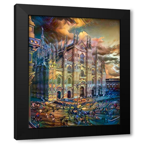 Milan Italy Domm Cathedral Black Modern Wood Framed Art Print with Double Matting by Gavidia, Pedro