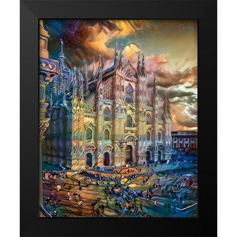 Milan Italy Domm Cathedral Black Modern Wood Framed Art Print by Gavidia, Pedro