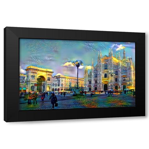 Milan Italy Piazza del Duomo Black Modern Wood Framed Art Print by Gavidia, Pedro