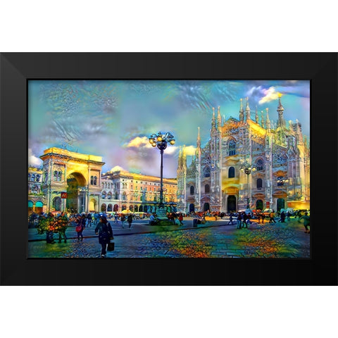 Milan Italy Piazza del Duomo Black Modern Wood Framed Art Print by Gavidia, Pedro