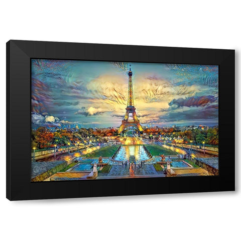 Paris France  Fontaines de Chaillot and Eiffel Tower seen from the Place du Trocadero Black Modern Wood Framed Art Print by Gavidia, Pedro