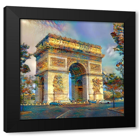 Paris France Arc de Triomphe Black Modern Wood Framed Art Print with Double Matting by Gavidia, Pedro
