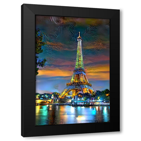 Paris France Eiffel Tower at sunset Black Modern Wood Framed Art Print with Double Matting by Gavidia, Pedro