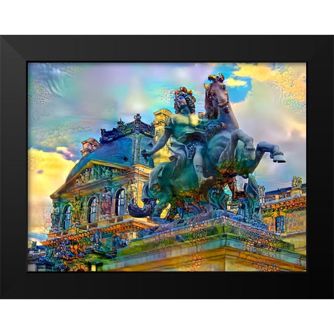 Paris France Louvre Museum Statue of Louis XIV Black Modern Wood Framed Art Print by Gavidia, Pedro