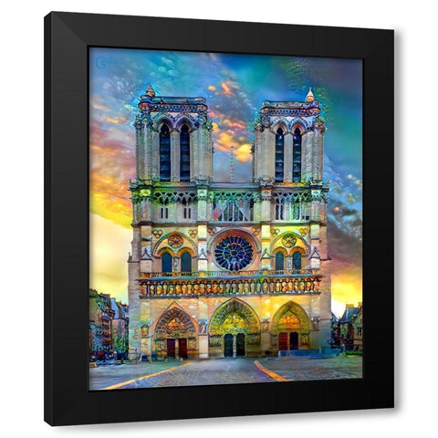 Paris France Notre Dame Cathedral Black Modern Wood Framed Art Print by Gavidia, Pedro