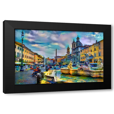 Rome Italy Piazza Navona Black Modern Wood Framed Art Print by Gavidia, Pedro