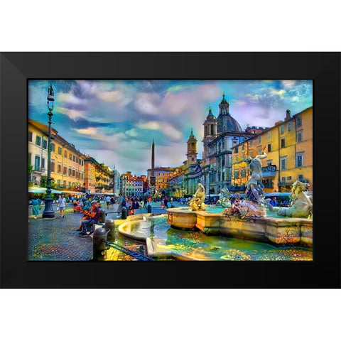 Rome Italy Piazza Navona Black Modern Wood Framed Art Print by Gavidia, Pedro