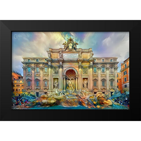 Rome Italy Trevi Fountain Black Modern Wood Framed Art Print by Gavidia, Pedro