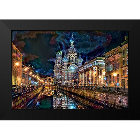 Saint Petersburg Russia Church of the Savior on Spilled Blood at night Black Modern Wood Framed Art Print by Gavidia, Pedro