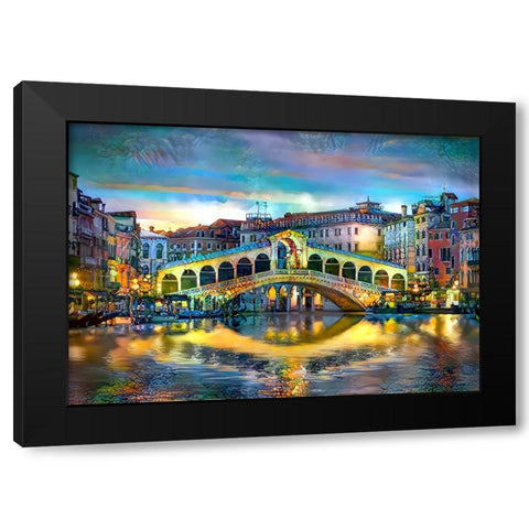 Venice Italy Rialto Bridge at night Black Modern Wood Framed Art Print with Double Matting by Gavidia, Pedro