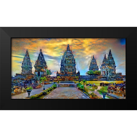 Yogyakarta Indonesia Prambanan temple Black Modern Wood Framed Art Print by Gavidia, Pedro