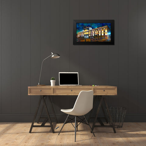 Mexico City Palace of Mines Night Black Modern Wood Framed Art Print by Gavidia, Pedro