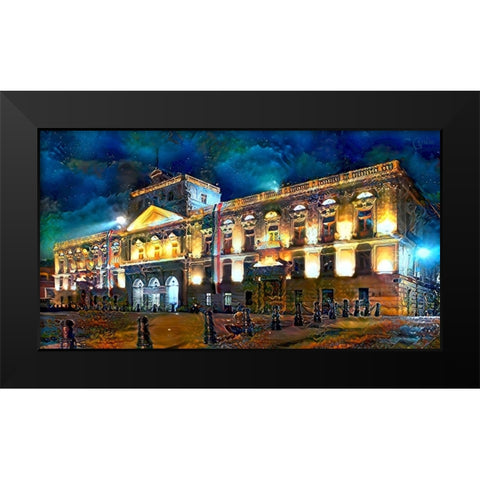 Mexico City Palace of Mines Night Black Modern Wood Framed Art Print by Gavidia, Pedro