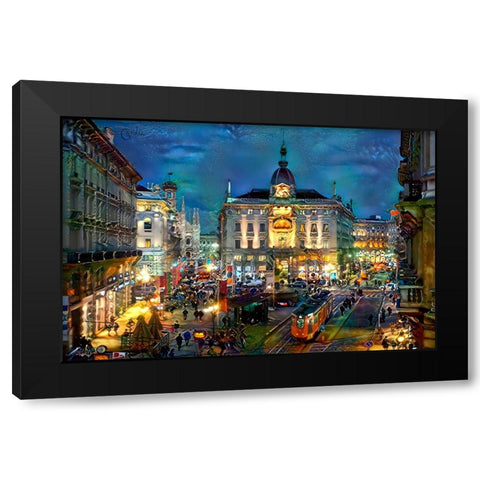 Milan Italy Piazza Cardusio Night Black Modern Wood Framed Art Print by Gavidia, Pedro
