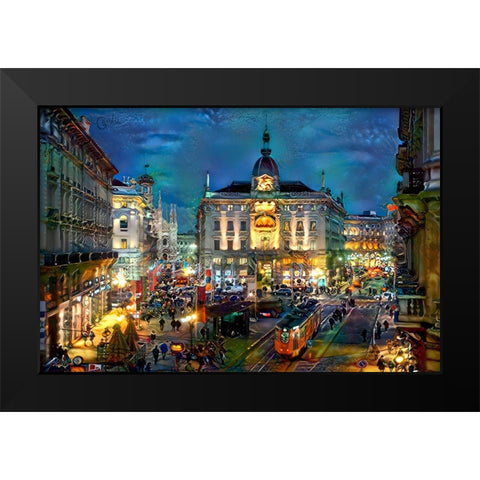 Milan Italy Piazza Cardusio Night Black Modern Wood Framed Art Print by Gavidia, Pedro