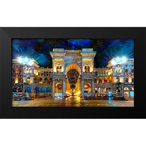 Milan Italy Vitorio Emanuel II Night 2022 Black Modern Wood Framed Art Print by Gavidia, Pedro
