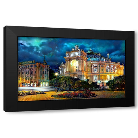 Odessa Ukraine Opera and Ballet Theater Night Black Modern Wood Framed Art Print by Gavidia, Pedro