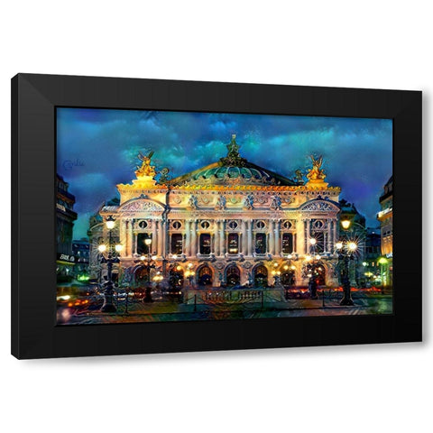 Paris France Opera Garnier Night Black Modern Wood Framed Art Print by Gavidia, Pedro
