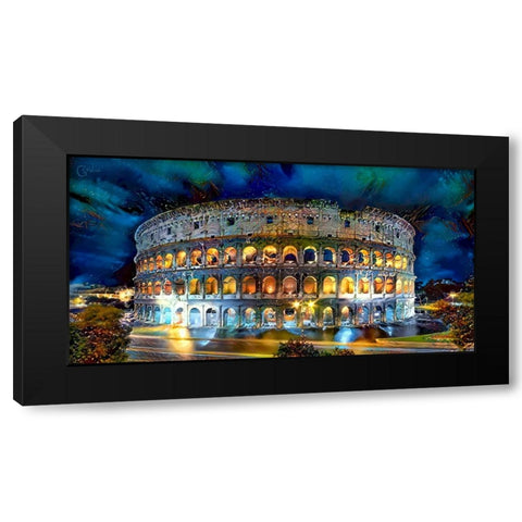 Rome Italy Coliseo Night 2022 Black Modern Wood Framed Art Print with Double Matting by Gavidia, Pedro