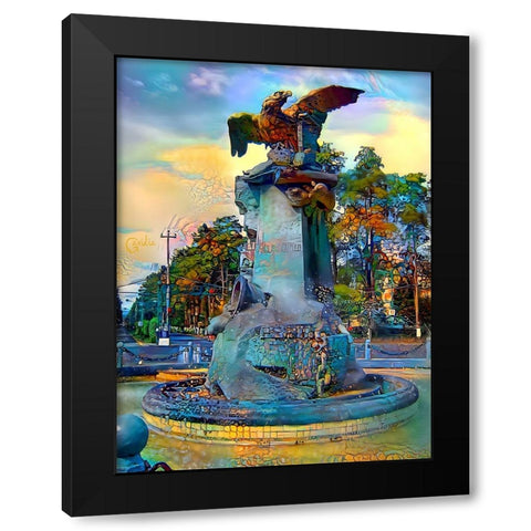 Toluca Mexio Fountain Eagle-Firmado Black Modern Wood Framed Art Print with Double Matting by Gavidia, Pedro
