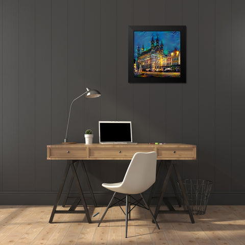 Belgium Leuven Town Hall Black Modern Wood Framed Art Print by Gavidia, Pedro