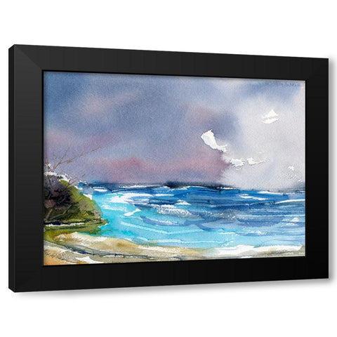Wave Beach Black Modern Wood Framed Art Print with Double Matting by Randy Noble Fine Art