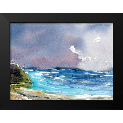 Wave Beach Black Modern Wood Framed Art Print by Randy Noble Fine Art