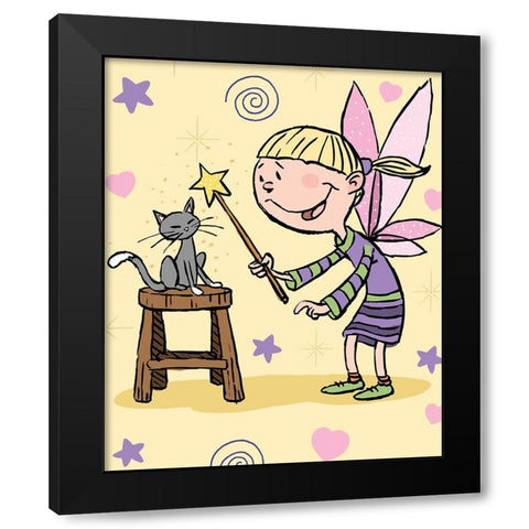 Magic Cat Black Modern Wood Framed Art Print by Randy Noble Fine Art