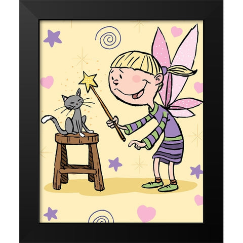 Magic Cat Black Modern Wood Framed Art Print by Randy Noble Fine Art