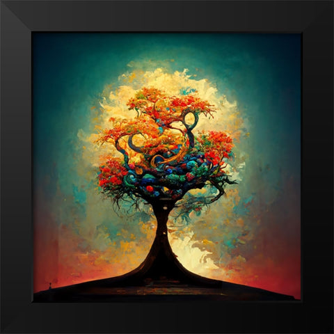 A007 Tree Of Life Black Modern Wood Framed Art Print by Heere, Ray