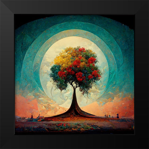 A008 Tree Of Life Black Modern Wood Framed Art Print by Heere, Ray