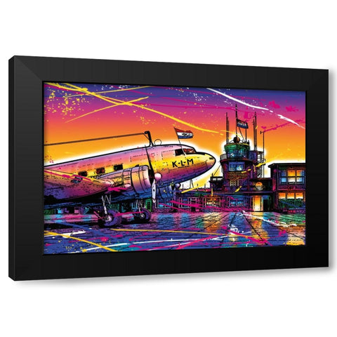 C005 Colorful Cityview Of Airport Schiphol Black Modern Wood Framed Art Print by Heere, Ray