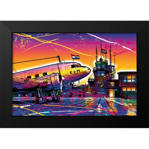 C005 Colorful Cityview Of Airport Schiphol Black Modern Wood Framed Art Print by Heere, Ray