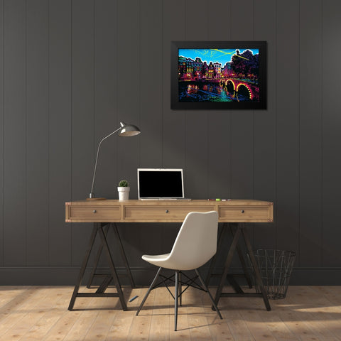 C007 Colorful Cityview Of Amsterdam Herengracht Black Modern Wood Framed Art Print by Heere, Ray