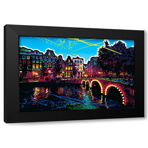 C007 Colorful Cityview Of Amsterdam Herengracht Black Modern Wood Framed Art Print with Double Matting by Heere, Ray