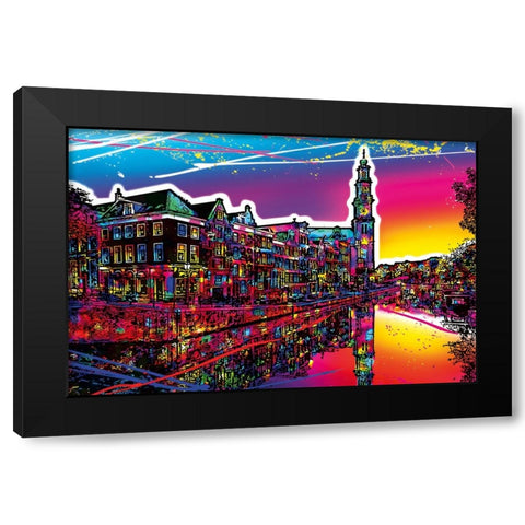 C008 Colorful Cityview Of Amsterdam Westertoren Black Modern Wood Framed Art Print with Double Matting by Heere, Ray