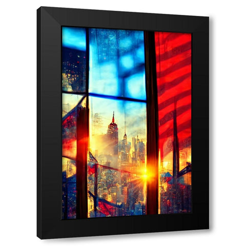 E004 New York Black Modern Wood Framed Art Print with Double Matting by Heere, Ray
