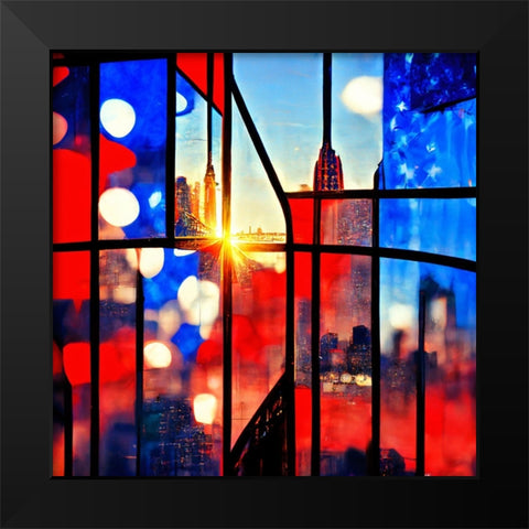 E007 New York Black Modern Wood Framed Art Print by Heere, Ray
