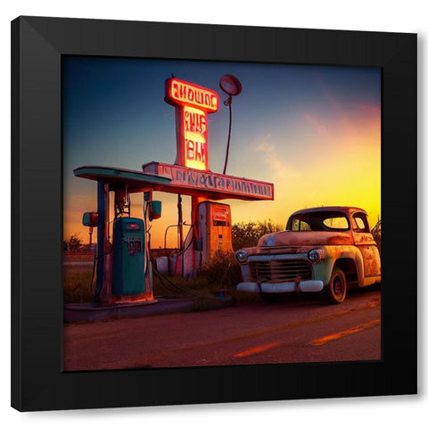 F001 Route 66 Black Modern Wood Framed Art Print with Double Matting by Heere, Ray