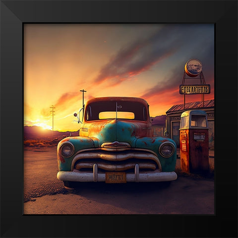 F003 Route 66 Black Modern Wood Framed Art Print by Heere, Ray
