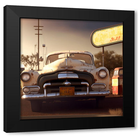 F004 Route 66 Black Modern Wood Framed Art Print with Double Matting by Heere, Ray