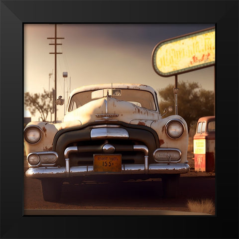 F004 Route 66 Black Modern Wood Framed Art Print by Heere, Ray